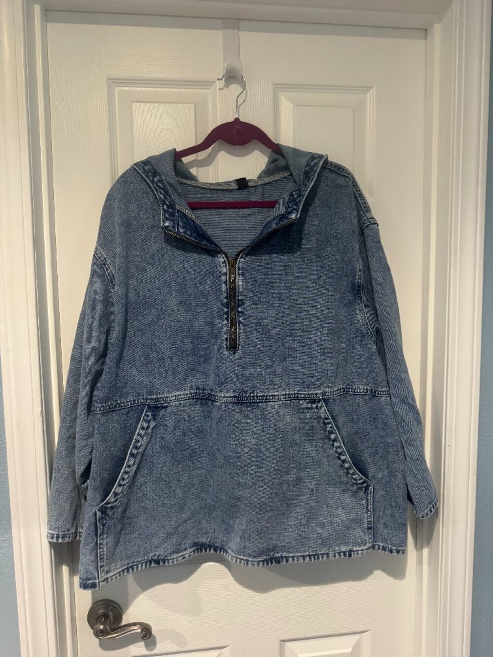 SHEIN Light Blue Washed Denim Hoodie Jacket